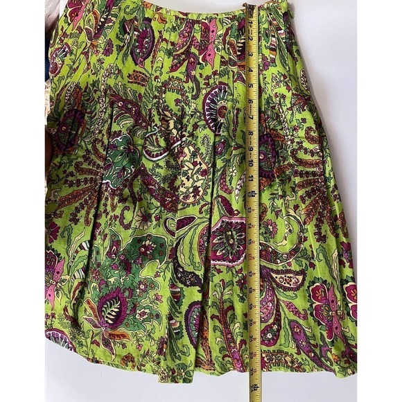 I.C.E. Green Floral Pleated A-line Skirt Size 4 - Picture 8 of 8